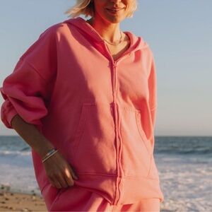 Daily drills unisex oversized zip up hoodie sweatshirt in Cheeks hot pink
